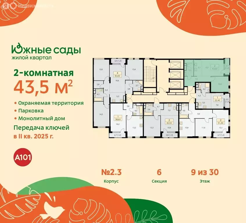 2-комнатная квартира: Москва, жилой комплекс Южные Сады (43.5 м) - Фото 1