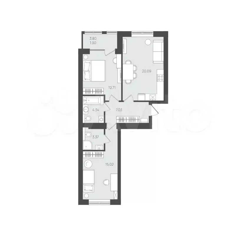 2-к. квартира, 64,5 м, 1/5 эт. - Фото 1