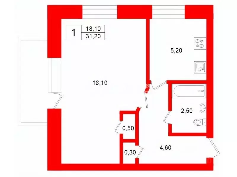 1-к кв. Санкт-Петербург Наличная ул., 39К1 (31.2 м) - Фото 2