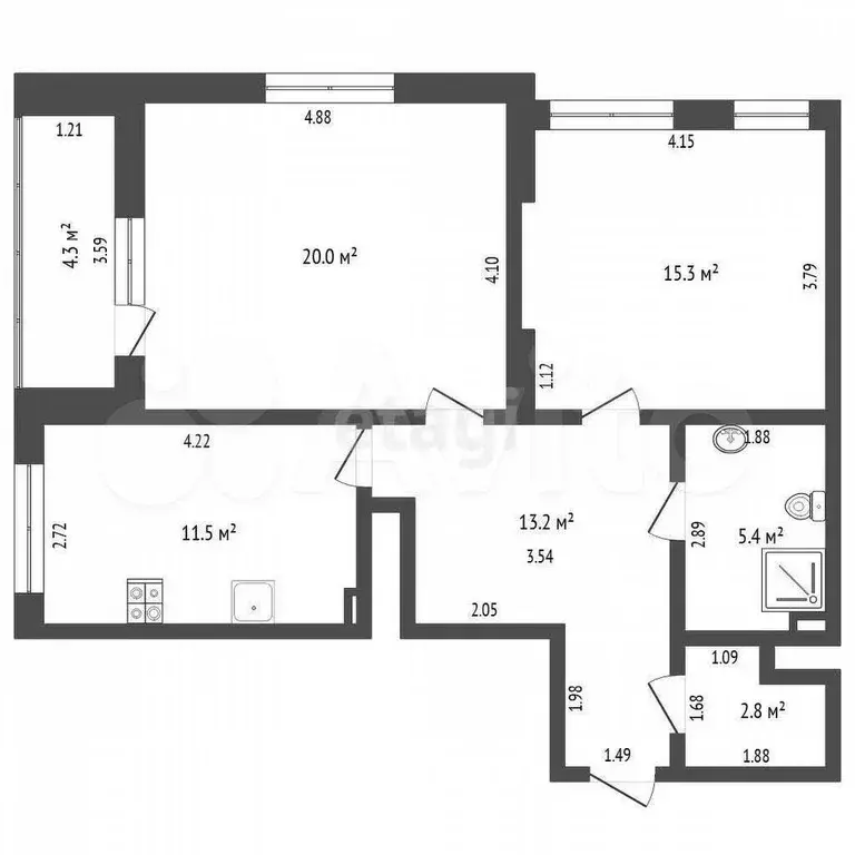 2-к. квартира, 70 м, 17/21 эт. - Фото 1