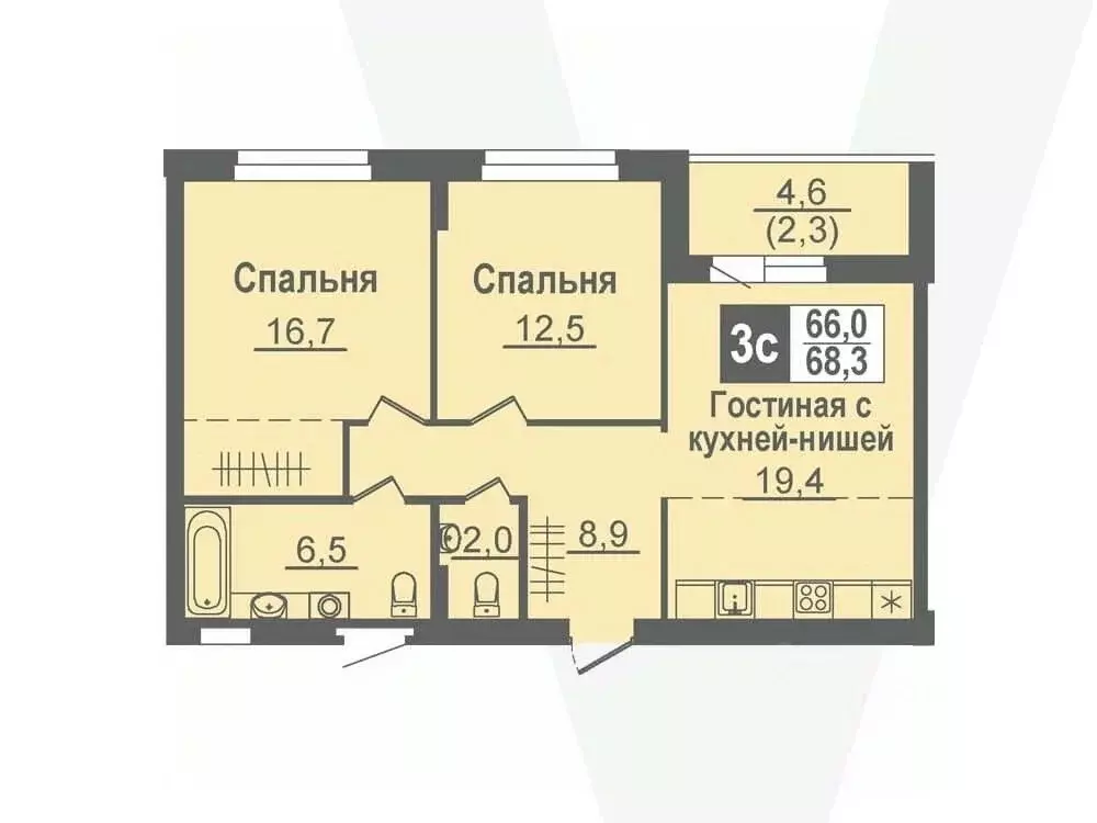 3-к кв. Новосибирская область, Кольцово рп, 5-й мкр  (68.3 м) - Фото 0