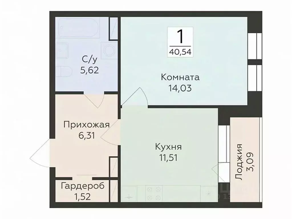 1-к кв. Воронежская область, Воронеж ул. Матросова, 64А (40.54 м) - Фото 0