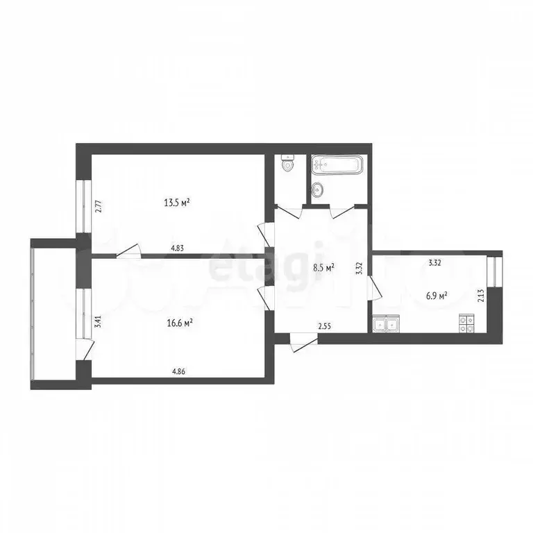 2-к. квартира, 49,9 м, 4/5 эт. - Фото 0