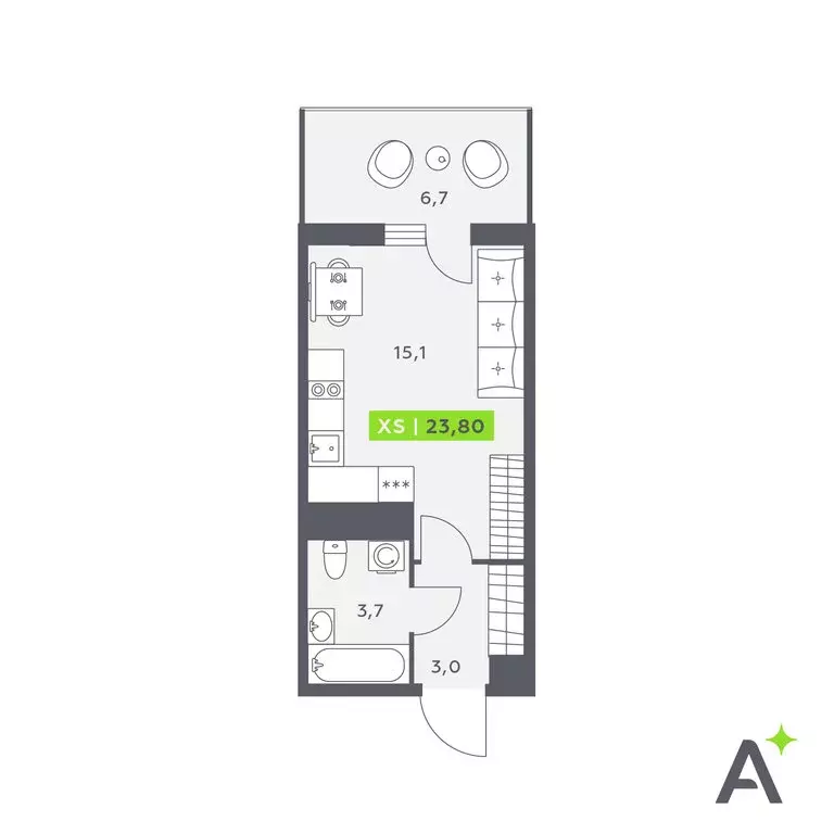 Квартира-студия: Кудрово, Солнечная улица, 4 (23.8 м) - Фото 1