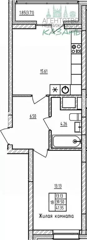 1-к кв. Татарстан, Казань ул. Аделя Кутуя, 86а (41.35 м) - Фото 1