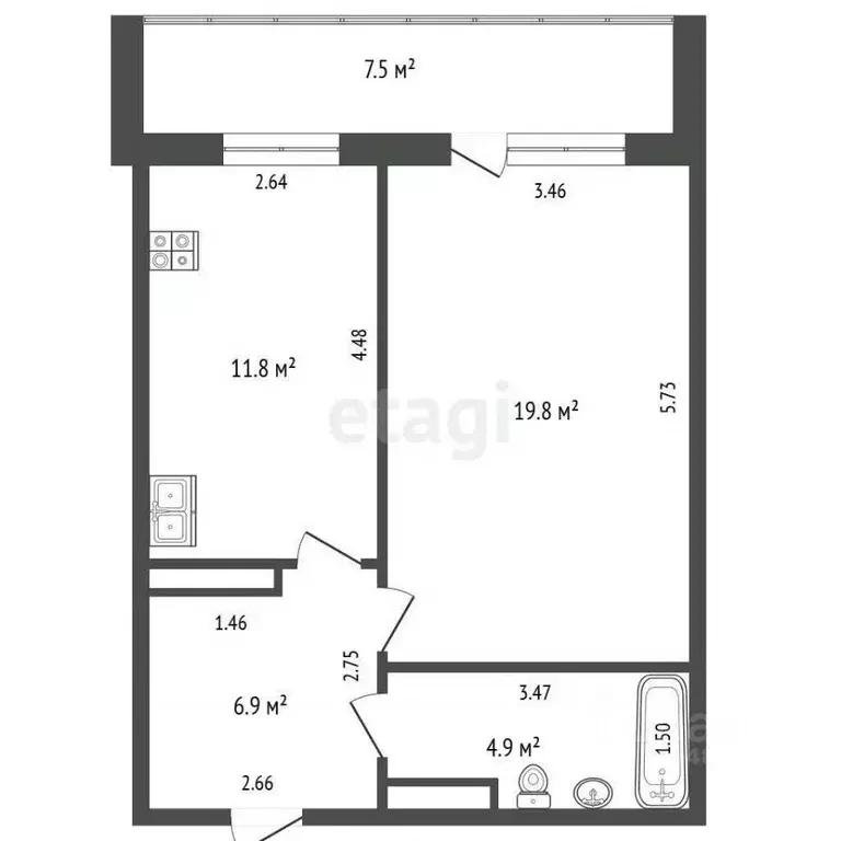 1-к кв. Тюменская область, Тюмень ул. Чернышевского, 2Бк5 (43.4 м) - Фото 1