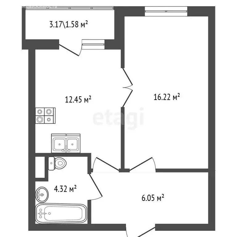 1-комнатная квартира: Санкт-Петербург, Ипподромный переулок, 1к1 (41.2 ... - Фото 1