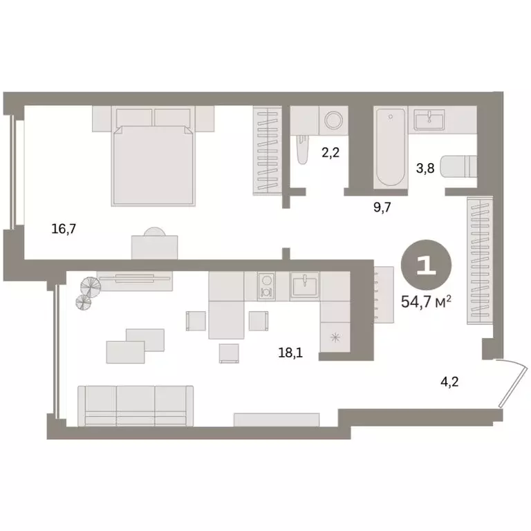 1-комнатная квартира: Екатеринбург, улица Советских Женщин (54.7 м) - Фото 1