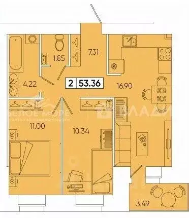 2-к кв. Архангельская область, Северодвинск ул. Торцева, 65 (51.3 м) - Фото 2