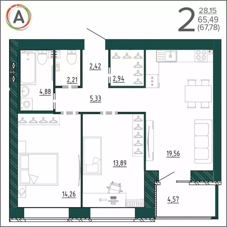 2-комнатная квартира: Брянск, улица Ульянова, 24 (67.78 м) - Фото 0
