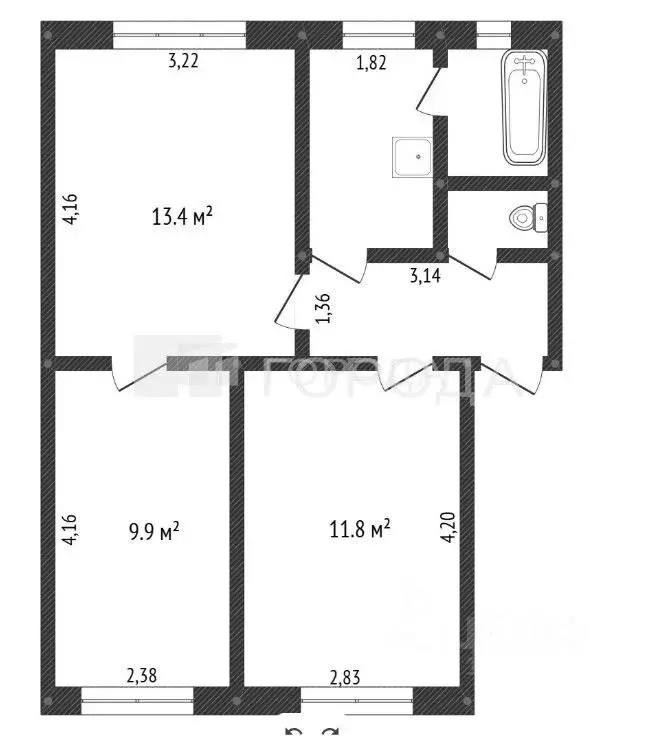 3-к кв. Кемеровская область, Новокузнецк ул. Хитарова, 22 (47.0 м) - Фото 2