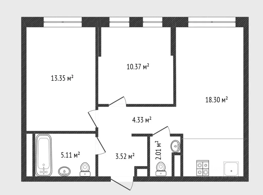 2-к кв. Тюменская область, Тюмень ул. Ю.-Р.Г. Эрвье, 38 (56.0 м) - Фото 2