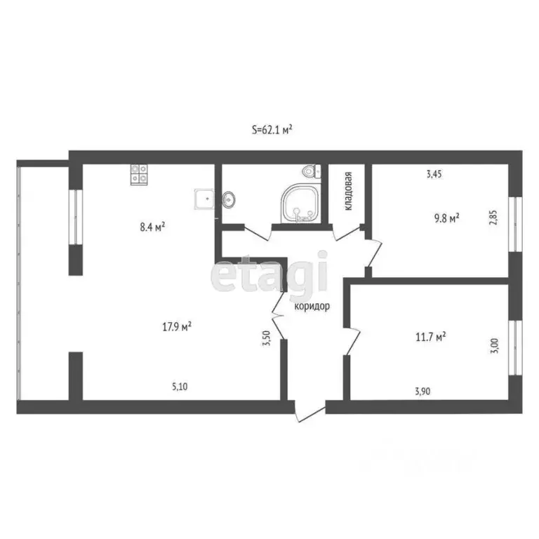 3-к кв. Ханты-Мансийский АО, Сургут Югорская ул., 5/1 (62.1 м) - Фото 1