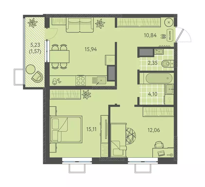 2-комнатная квартира: Краснодар, ЖК Тёплые Края (61.97 м) - Фото 1