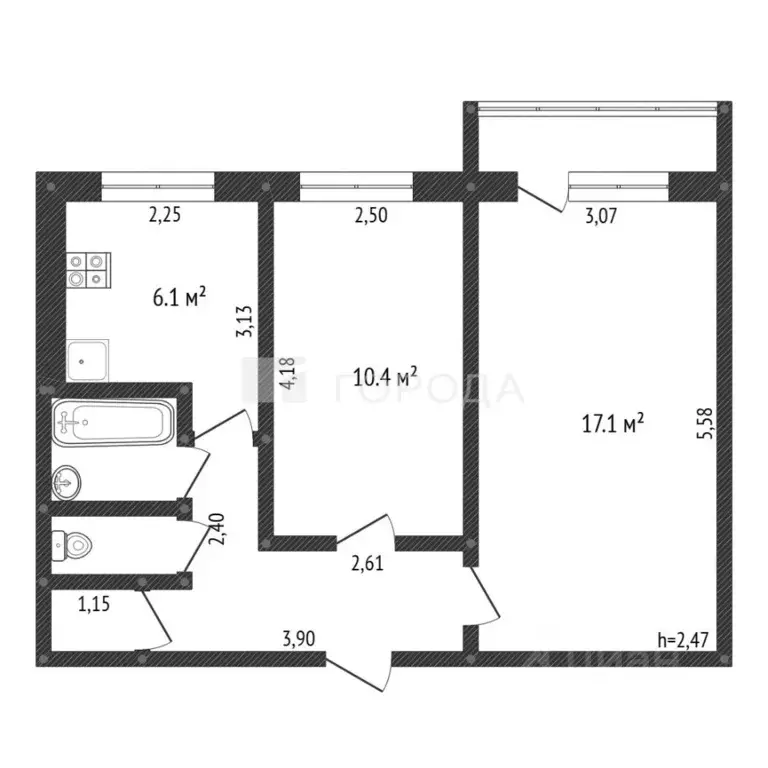 2-к кв. Кемеровская область, Новокузнецк Октябрьский просп., 64 (44.0 ... - Фото 2