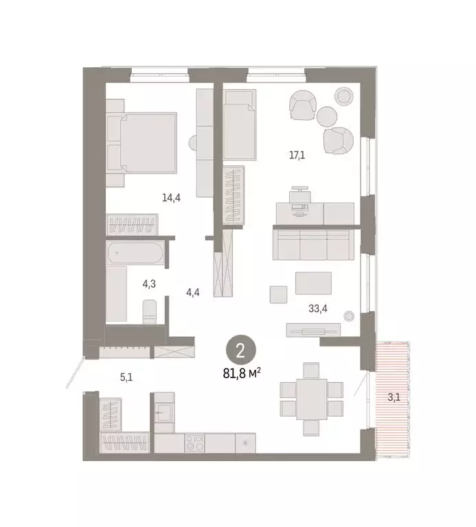 2-комнатная квартира: Екатеринбург, улица Советских Женщин (81.8 м) - Фото 1