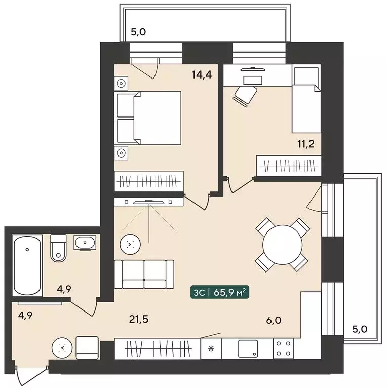 3-комнатная квартира: Октябрьский, жилой комплекс Альпийский квартал ... - Фото 1
