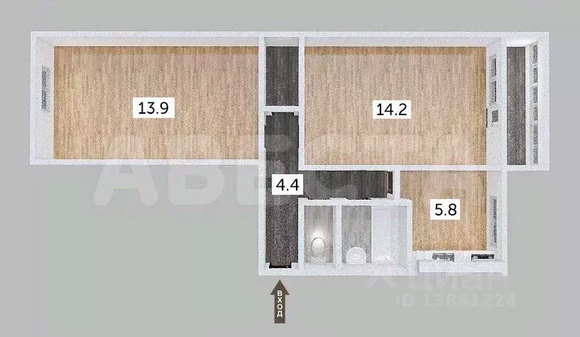 2-к кв. Омская область, Омск Загородный мкр, 6 (45.1 м) - Фото 1