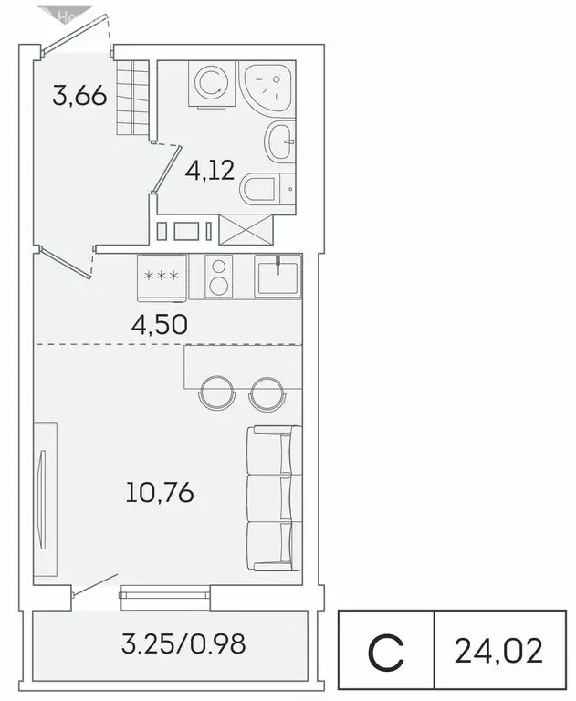 Квартира-студия: Мурино, Графская улица, 6к1 (23.1 м) - Фото 1
