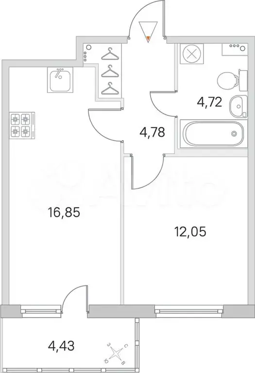 1-к. квартира, 39,4 м, 2/8 эт. - Фото 0