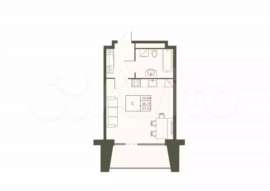 Квартира-студия, 37 м, 4/22 эт. - Фото 0