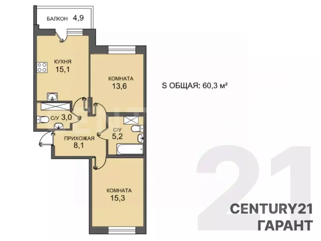 2-к кв. Санкт-Петербург просп. Патриотов, 34 (60.3 м) - Фото 1