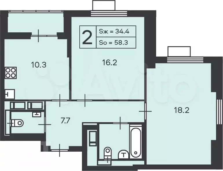 Аукцион: 2-к. квартира, 58,3 м, 6/24 эт. - Фото 1