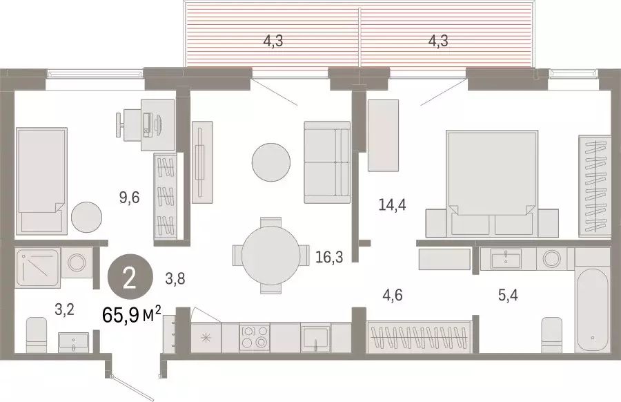 2-комнатная квартира: Омск, Кировский округ (65.87 м) - Фото 1