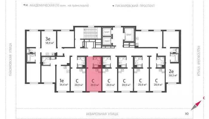 Студия Санкт-Петербург ул. Пахомовская, 14к2 (20.8 м) - Фото 1