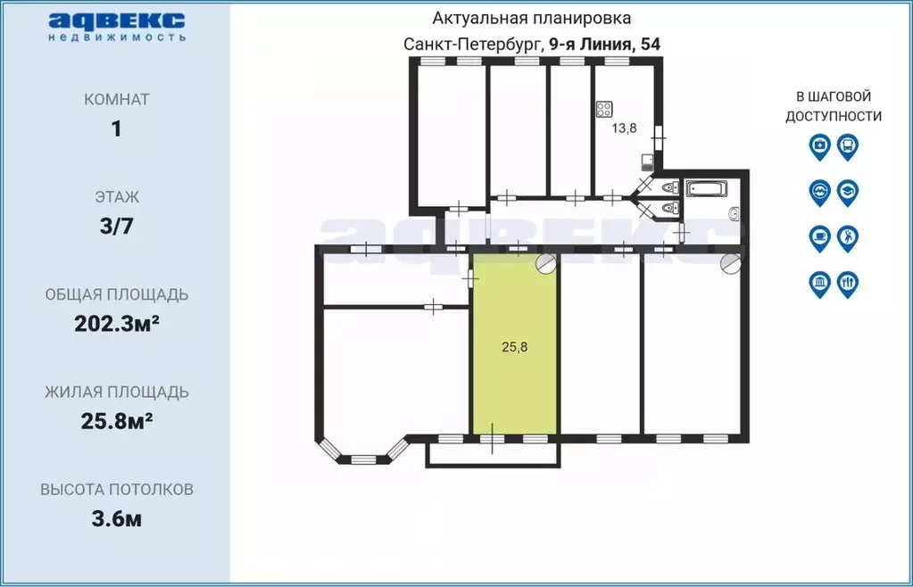 Комната Санкт-Петербург 9-я Васильевского острова линия, 54 (25.8 м) - Фото 2