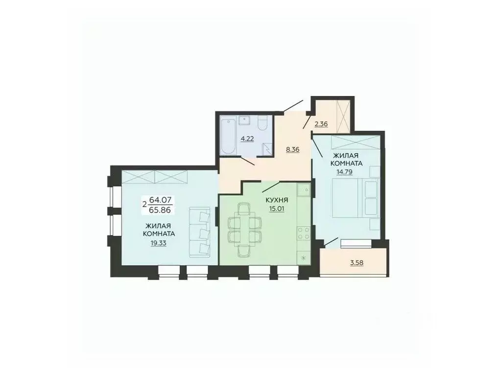 2-к кв. Воронежская область, Воронеж ул. Гаршина, 25к2 (65.86 м) - Фото 0