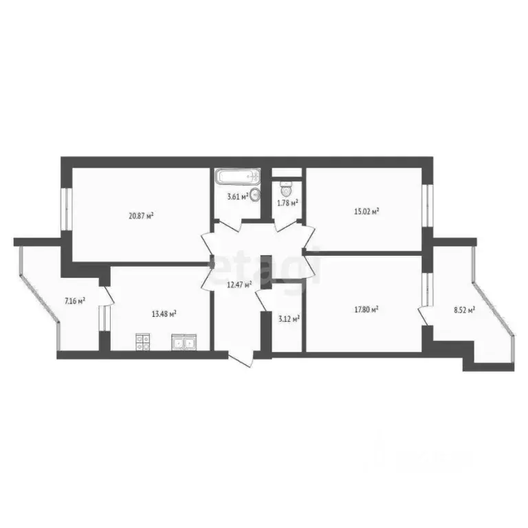 3-к кв. Тюменская область, Тобольск 7-й мкр, 47А (89.5 м) - Фото 2