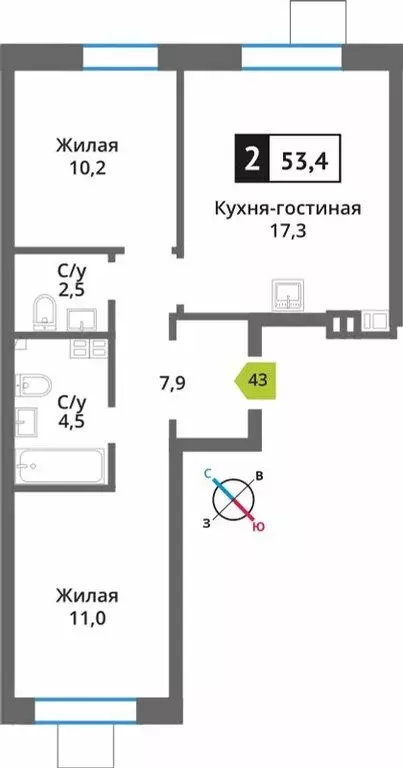 2-комнатная квартира: Светлые Горы, квартал Марьино-Знаменское, жилой ... - Фото 0