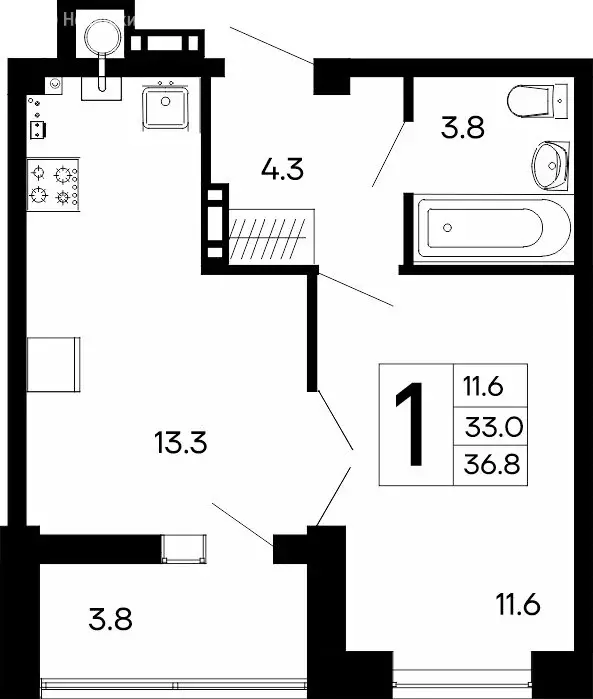 1-комнатная квартира: Феодосия, ш. Симферопольское (36.8 м) - Фото 0