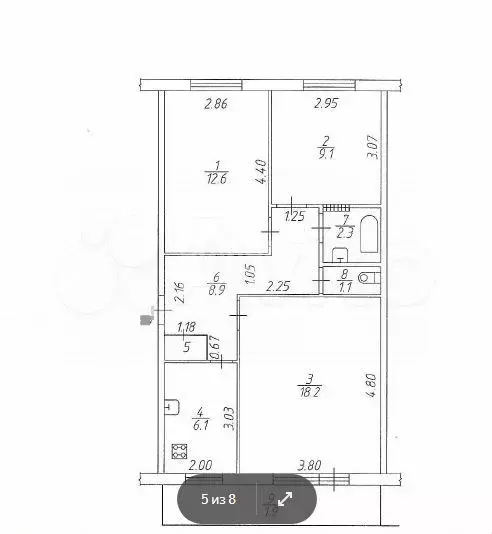 3-к. квартира, 59,1 м, 2/5 эт. - Фото 0