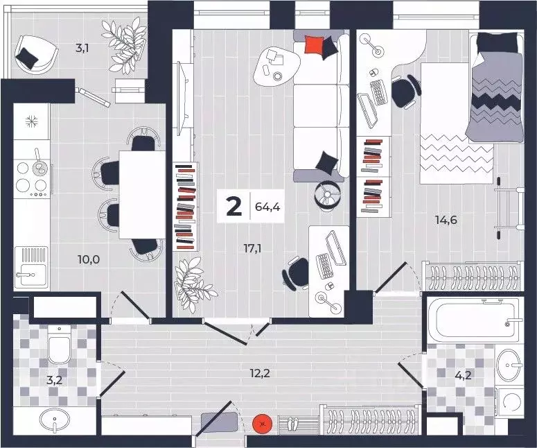 2-к кв. Тульская область, Тула ул. Академика Насоновой, 1А (64.4 м) - Фото 1