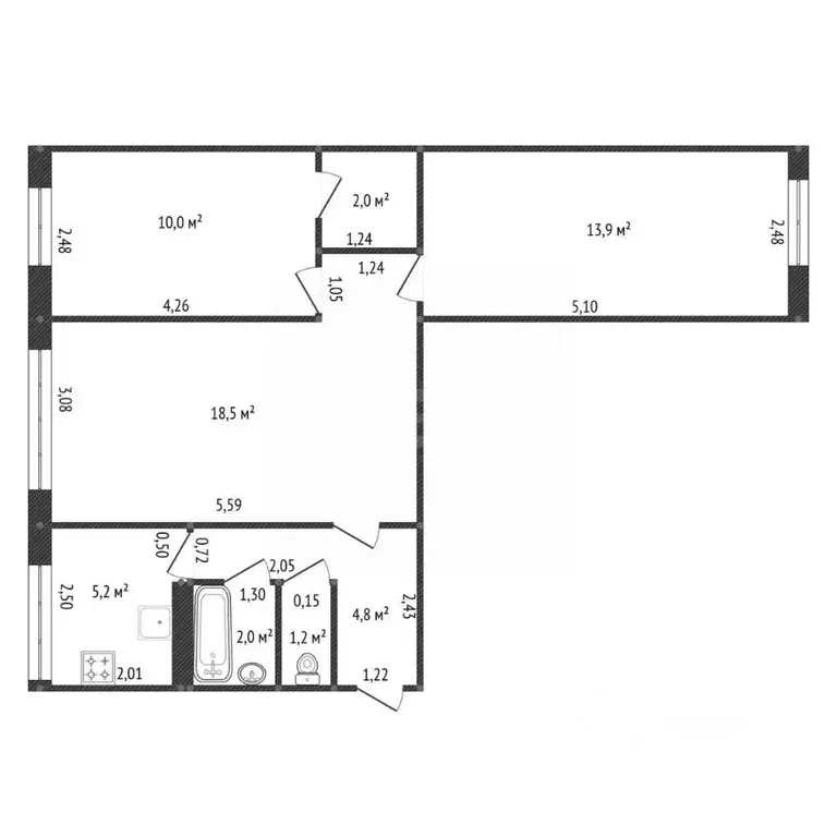 3-к кв. Башкортостан, Уфа Интернациональная ул., 117 (54.9 м) - Фото 2