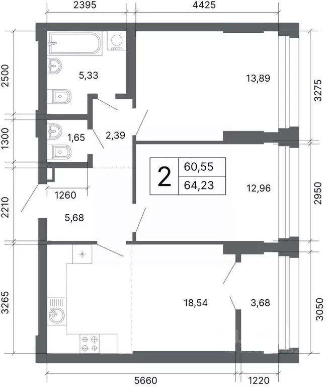 2-к кв. Свердловская область, Екатеринбург ул. Мира, 47/7 (64.0 м) - Фото 2