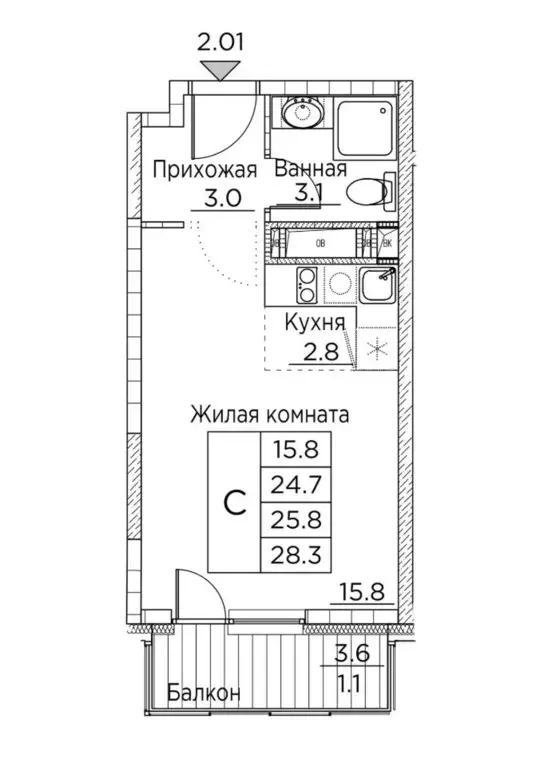 Студия Приморский край, Владивосток ул. Расула Гамзатова, 7к2 (28.3 м) - Фото 0