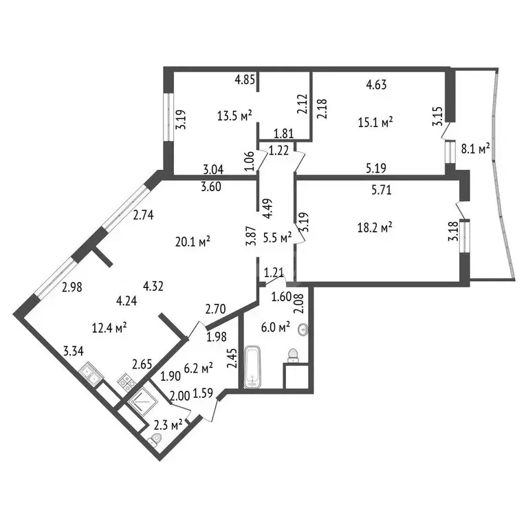 4-комнатная квартира: Санкт-Петербург, улица Брянцева, 13к1 (112 м) - Фото 1