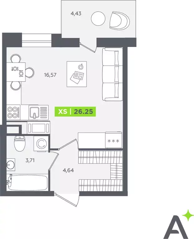 Квартира-студия: Кудрово, Солнечная улица, 10к2 (26.1 м) - Фото 1