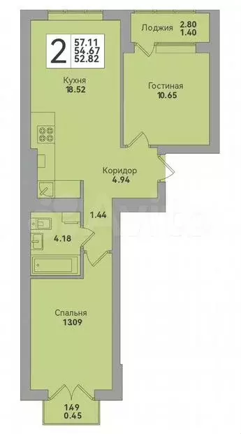 2-к. квартира, 57,1м, 8/8эт. - Фото 1