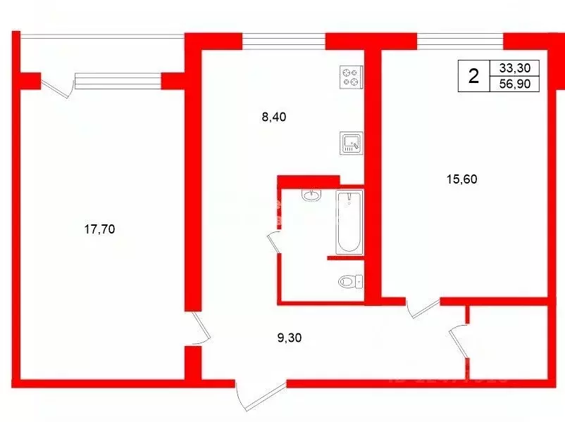 2-к кв. Ленинградская область, Гатчина ул. Беляева, 7 (56.9 м) - Фото 2