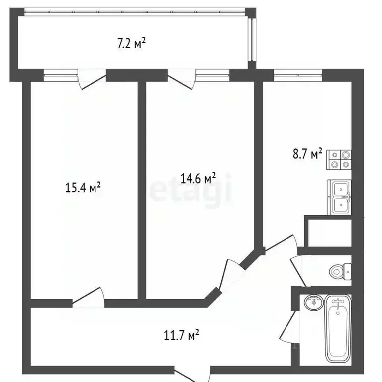 2-к кв. Санкт-Петербург Парашютная ул., 54 (54.0 м) - Фото 2