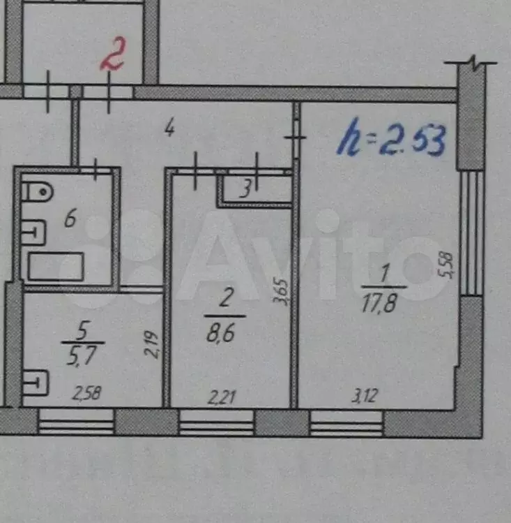 2-к. квартира, 42,9 м, 1/4 эт. - Фото 0