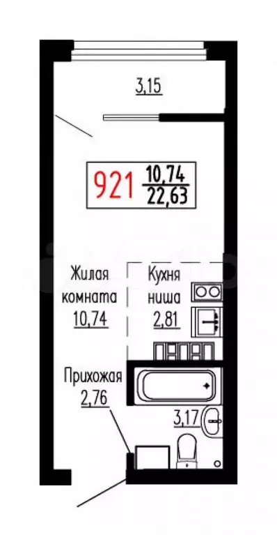 Квартира-студия, 22,7 м, 26/27 эт. - Фото 0