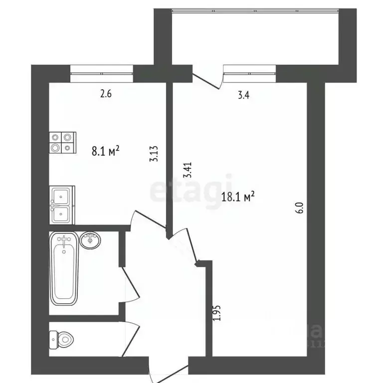 1-к кв. Белгородская область, Белгород Курская ул., 10 (34.9 м) - Фото 2