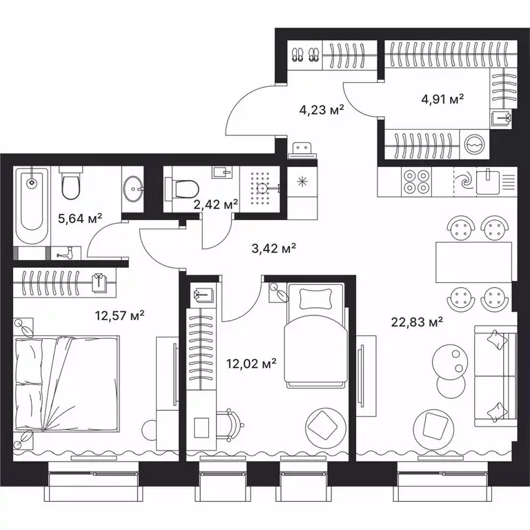 2-комнатная квартира: Киржач, улица Свердлова, 10А (68 м) - Фото 1