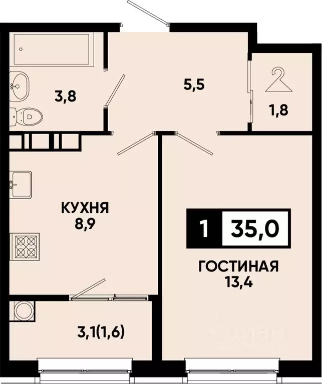 1-к кв. Ставропольский край, Кисловодск  (35.0 м) - Фото 0