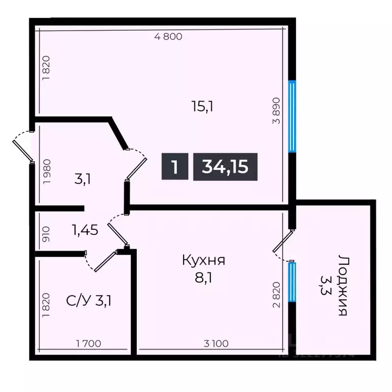 1-к кв. Ставропольский край, Ставрополь ул. Южный обход, 53В (34.75 м) - Фото 1